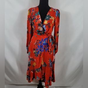 Anthropologie Red Floral Boswell Wrap Tunic Dress Sz 2
